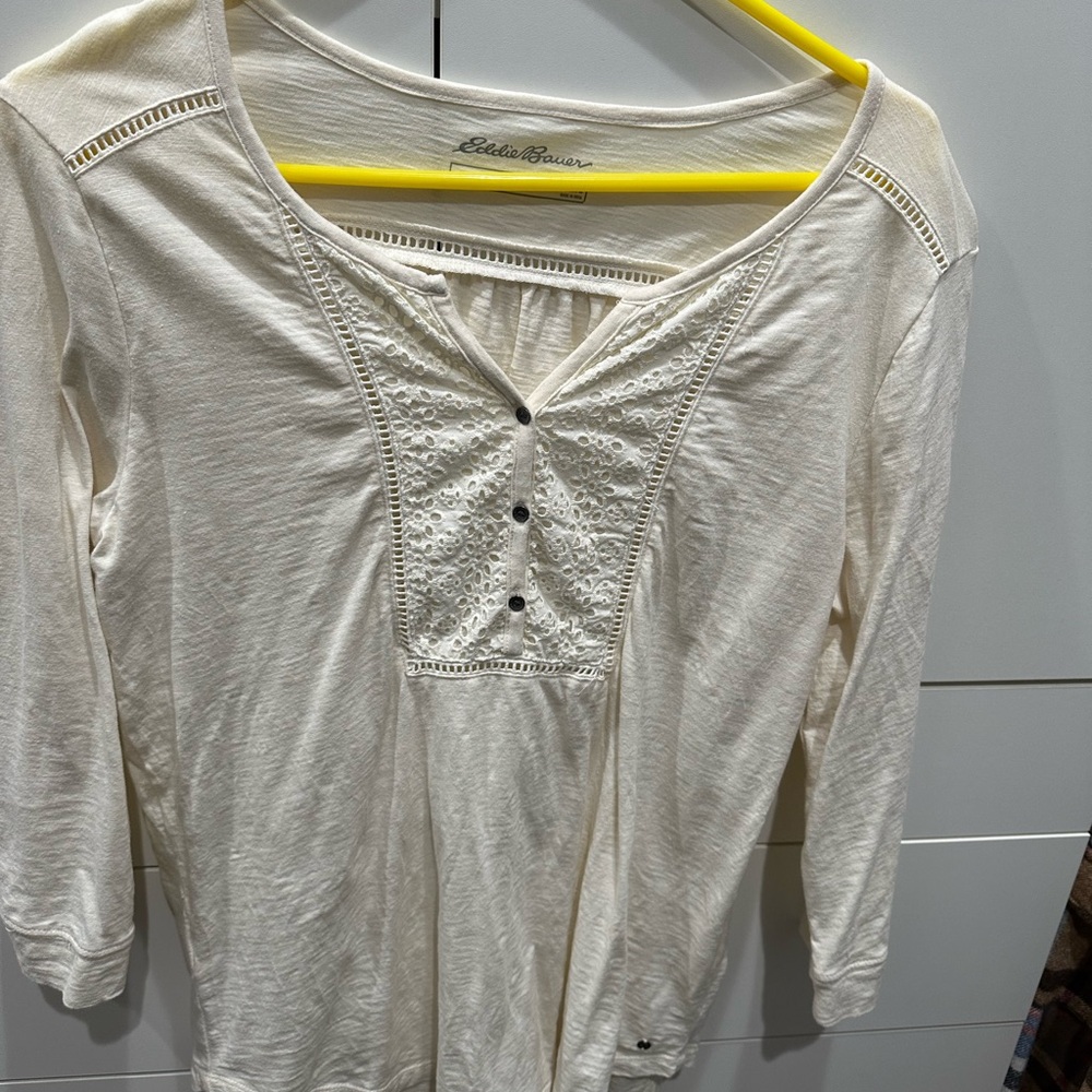 Eddie Bauer White 3/4 Sleeve Ruched Blouse
